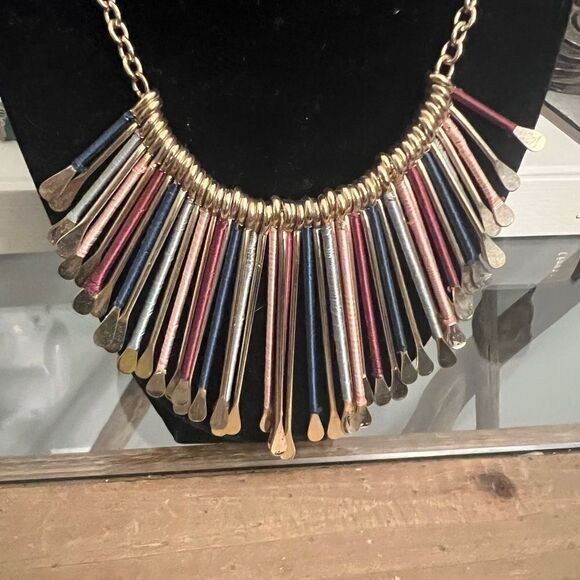 Vintage spoon bib yarn metallic statement Necklace. - Picture 1 of 5